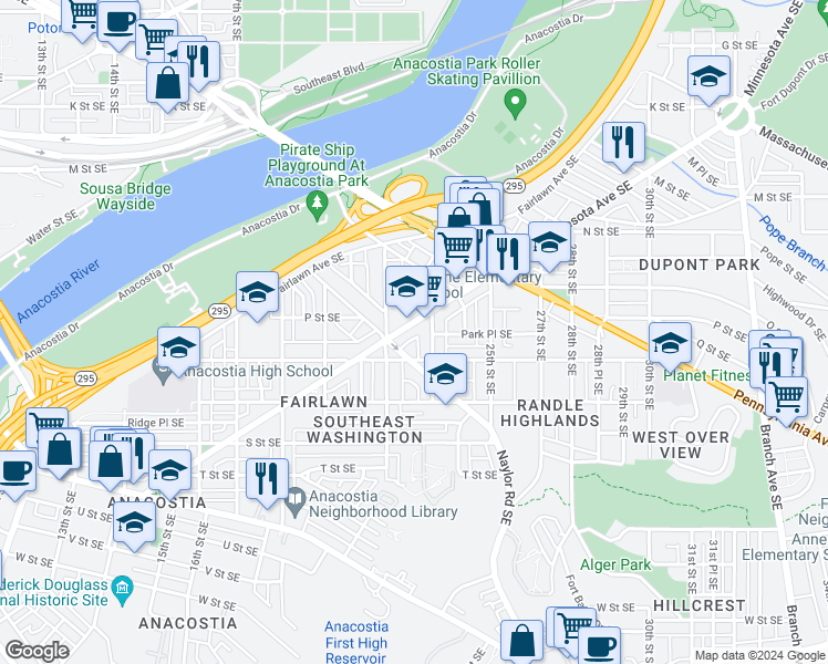 map of restaurants, bars, coffee shops, grocery stores, and more near 101 Independence Avenue Southeast in Washington