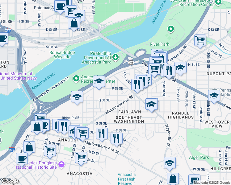 map of restaurants, bars, coffee shops, grocery stores, and more near 101 Independence Avenue Southeast in Washington