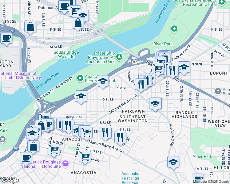 map of restaurants, bars, coffee shops, grocery stores, and more near 101 Independence Avenue Southeast in Washington