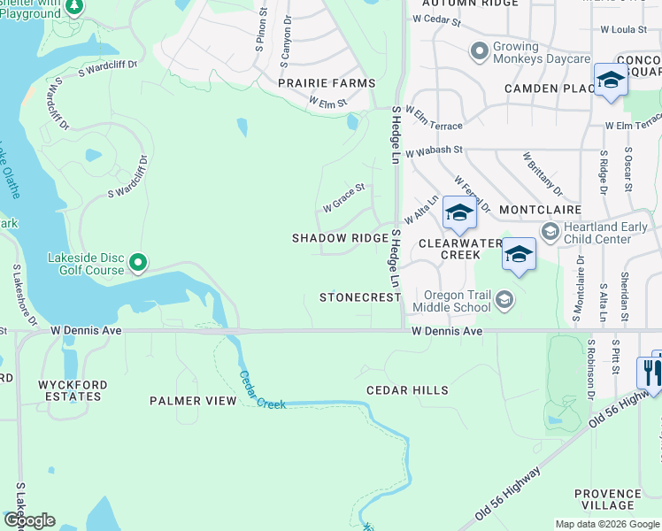 map of restaurants, bars, coffee shops, grocery stores, and more near 900 South Stonecrest Street in Olathe