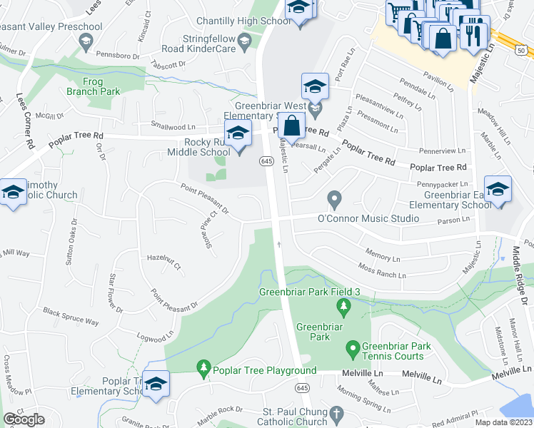 map of restaurants, bars, coffee shops, grocery stores, and more near 4423 Tulip Tree Court in Chantilly