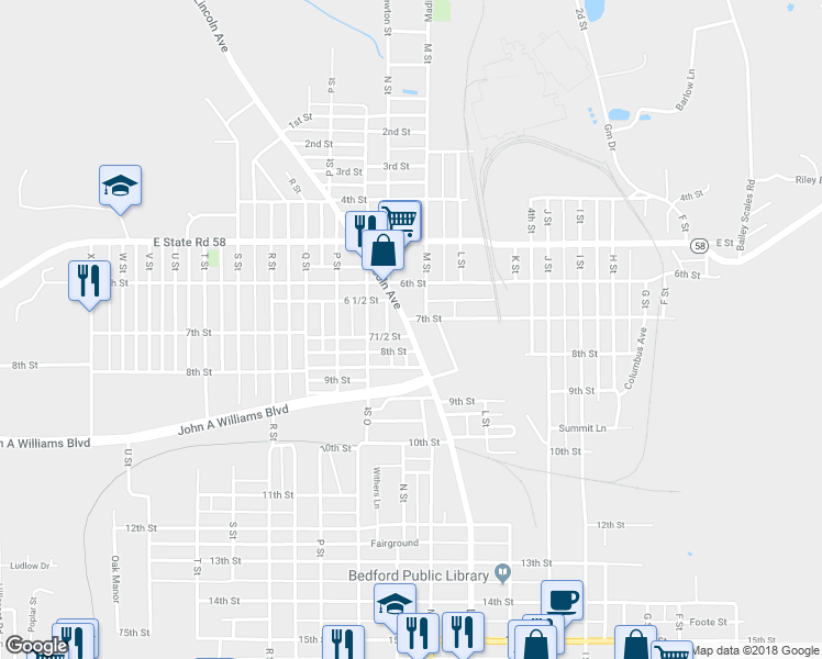 map of restaurants, bars, coffee shops, grocery stores, and more near 710 Lincoln Avenue in Bedford