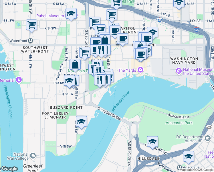 map of restaurants, bars, coffee shops, grocery stores, and more near 100 Potomac Avenue Southeast in Washington