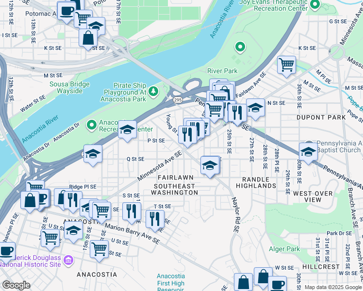 map of restaurants, bars, coffee shops, grocery stores, and more near 101 Independence Avenue Southeast in Washington