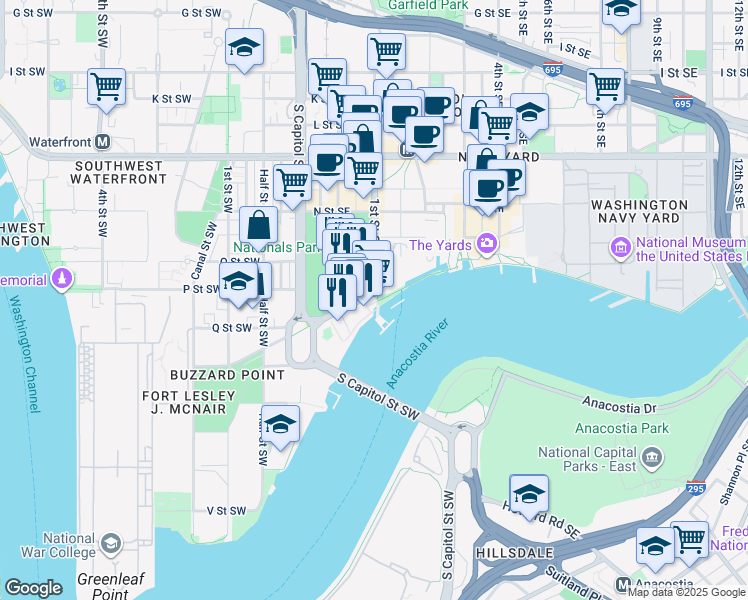 map of restaurants, bars, coffee shops, grocery stores, and more near 101 Independence Avenue Southeast in Washington