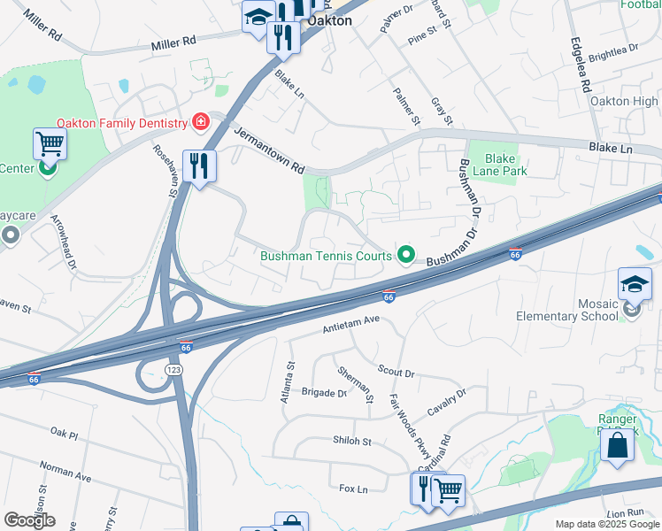 map of restaurants, bars, coffee shops, grocery stores, and more near 3153 Cimmaron Oaks Court in Oakton