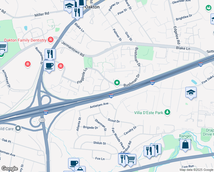map of restaurants, bars, coffee shops, grocery stores, and more near 10248 Appalachian Circle in Oakton