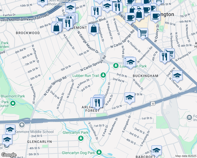 map of restaurants, bars, coffee shops, grocery stores, and more near 5010 4th Street North in Arlington