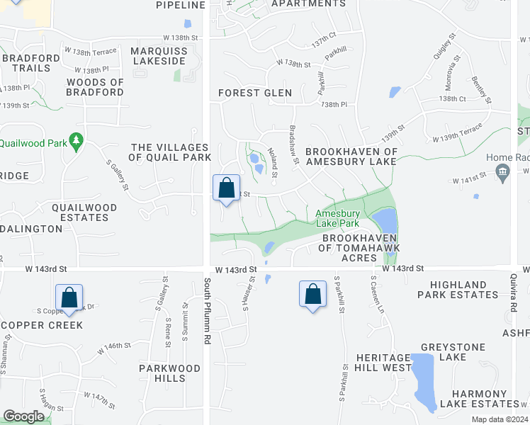map of restaurants, bars, coffee shops, grocery stores, and more near 14113 Noland Street in Overland Park