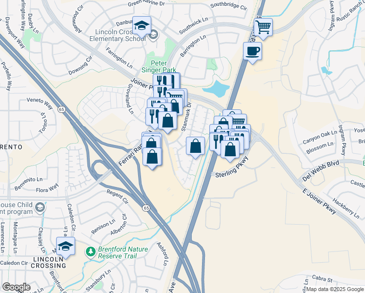 map of restaurants, bars, coffee shops, grocery stores, and more near 1018 Landmark Circle in Lincoln