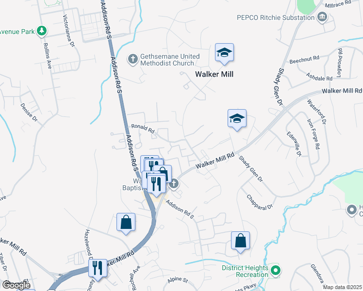 map of restaurants, bars, coffee shops, grocery stores, and more near 1311 Karen Boulevard in Capitol Heights