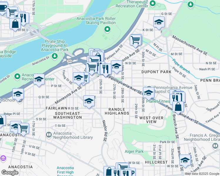 map of restaurants, bars, coffee shops, grocery stores, and more near 101 Independence Avenue Southeast in Washington