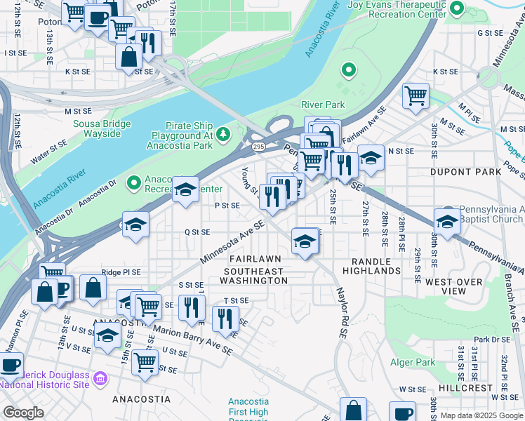 map of restaurants, bars, coffee shops, grocery stores, and more near 101 Independence Avenue Southeast in Washington