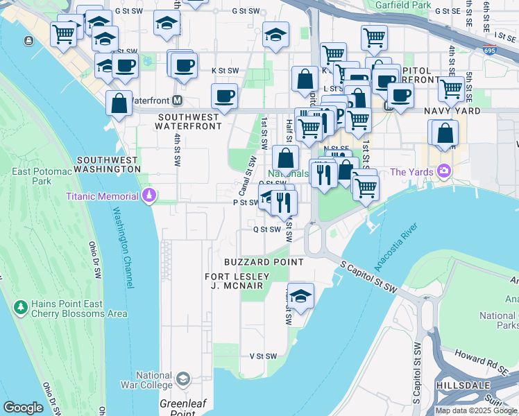 map of restaurants, bars, coffee shops, grocery stores, and more near 101 Independence Avenue Southeast in Washington