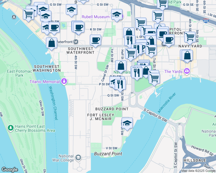 map of restaurants, bars, coffee shops, grocery stores, and more near 101 Independence Avenue Southeast in Washington
