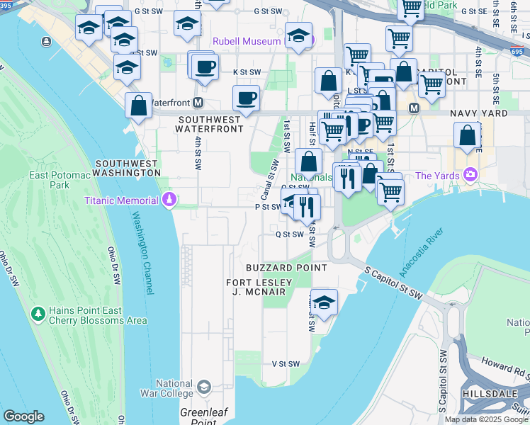 map of restaurants, bars, coffee shops, grocery stores, and more near 101 Independence Avenue Southeast in Washington