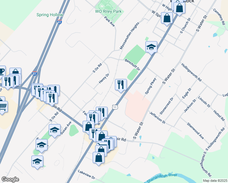 map of restaurants, bars, coffee shops, grocery stores, and more near 118 Bowman Avenue in Woodstock