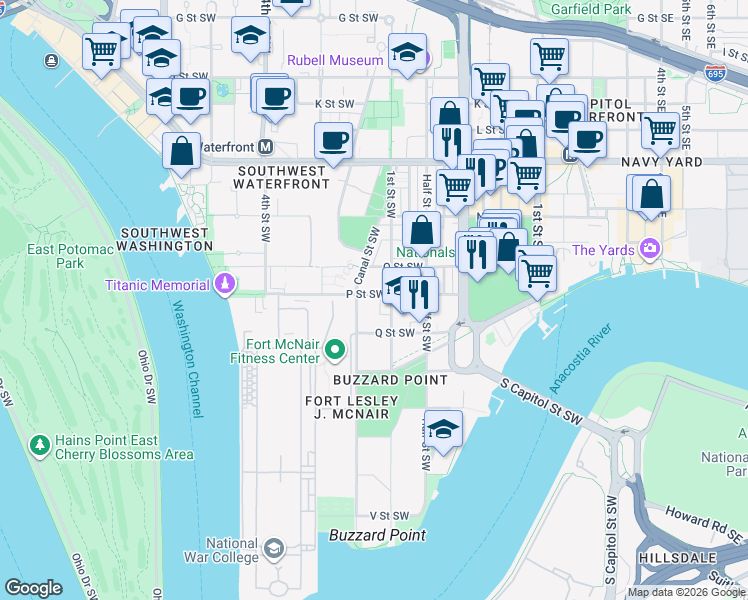 map of restaurants, bars, coffee shops, grocery stores, and more near 101 Independence Avenue Southeast in Washington