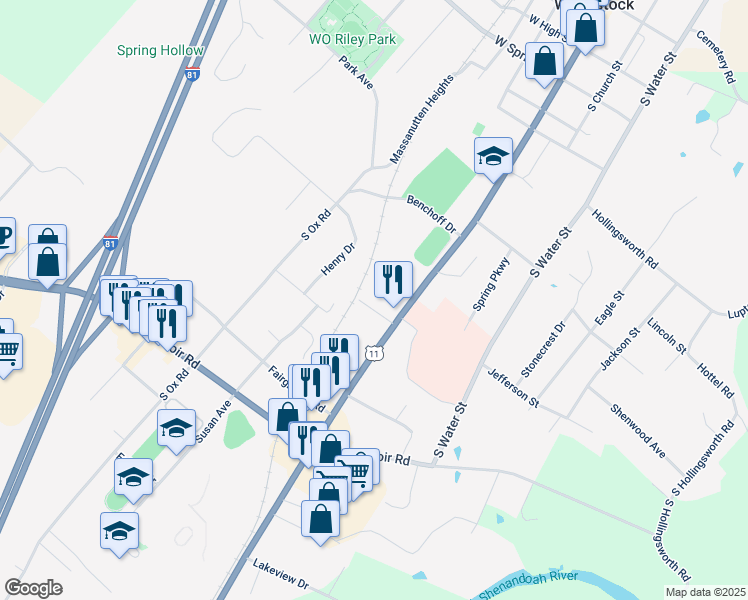 map of restaurants, bars, coffee shops, grocery stores, and more near 118 Bowman Avenue in Woodstock