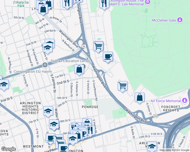 map of restaurants, bars, coffee shops, grocery stores, and more near 101 Independence Avenue Southeast in Washington