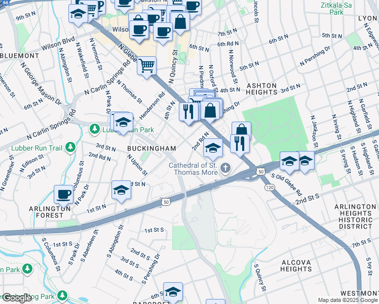 map of restaurants, bars, coffee shops, grocery stores, and more near 4305 2nd Road North in Arlington