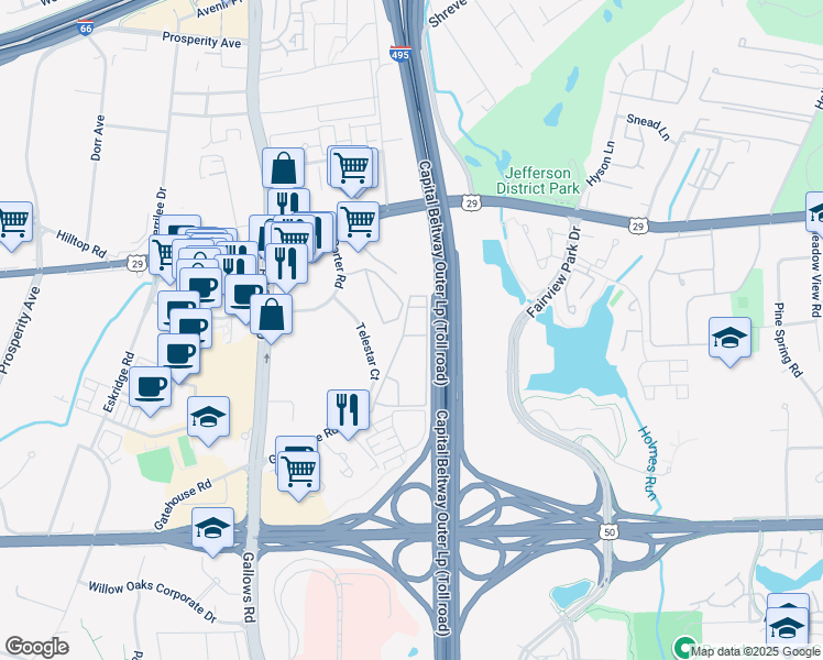 map of restaurants, bars, coffee shops, grocery stores, and more near 8006 Chanute Place in Falls Church