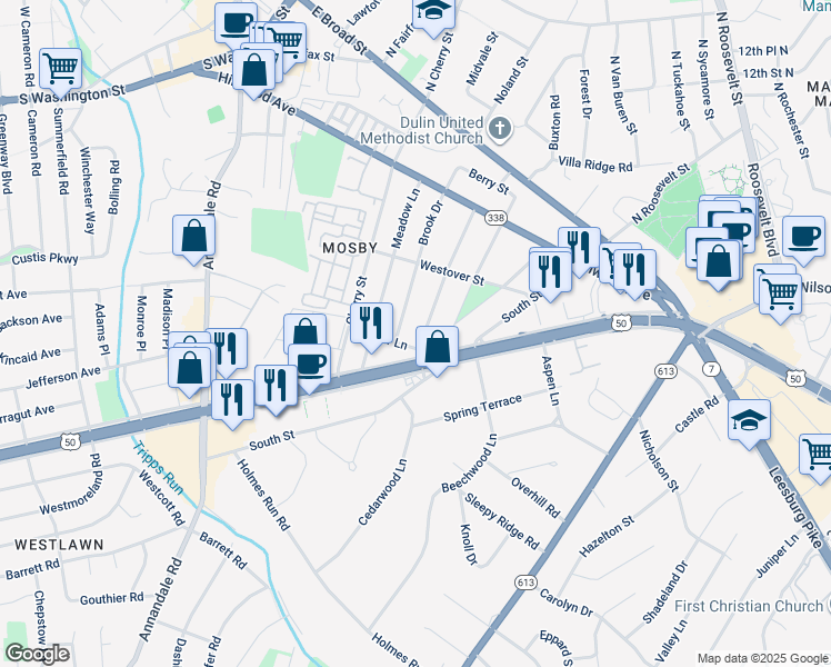 map of restaurants, bars, coffee shops, grocery stores, and more near 2918 Linden Lane in Falls Church