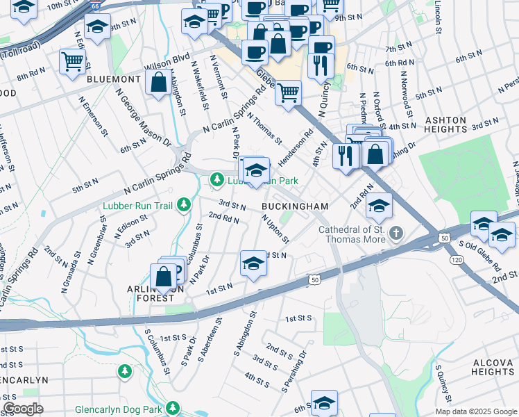 map of restaurants, bars, coffee shops, grocery stores, and more near 4601 3rd Street North in Arlington
