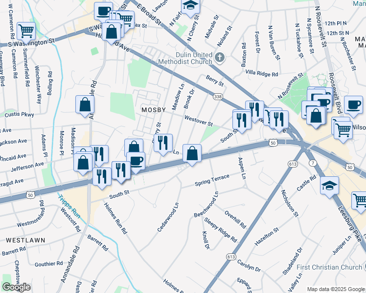 map of restaurants, bars, coffee shops, grocery stores, and more near 2918 Linden Lane in Falls Church