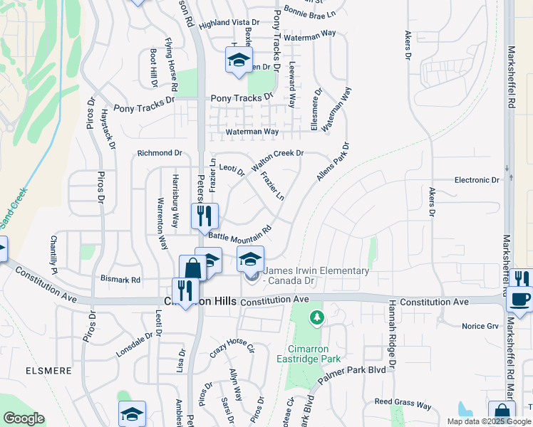 map of restaurants, bars, coffee shops, grocery stores, and more near 3420 Leoti Drive in Colorado Springs