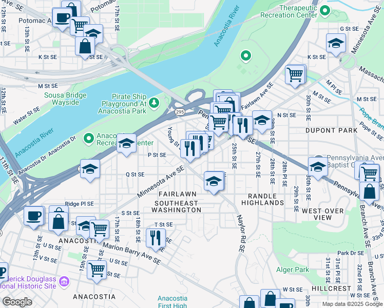 map of restaurants, bars, coffee shops, grocery stores, and more near 101 Independence Avenue Southeast in Washington