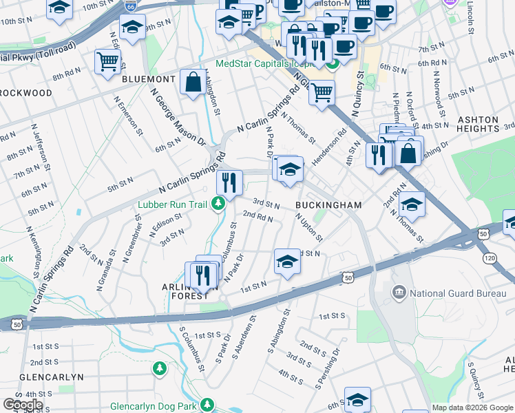 map of restaurants, bars, coffee shops, grocery stores, and more near 101 Independence Avenue Southeast in Washington
