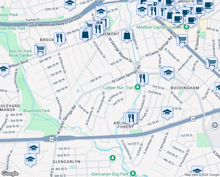 map of restaurants, bars, coffee shops, grocery stores, and more near 101 Independence Avenue Southeast in Washington