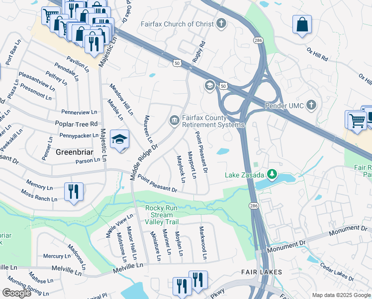 map of restaurants, bars, coffee shops, grocery stores, and more near 4208 Mayport Lane in Fairfax