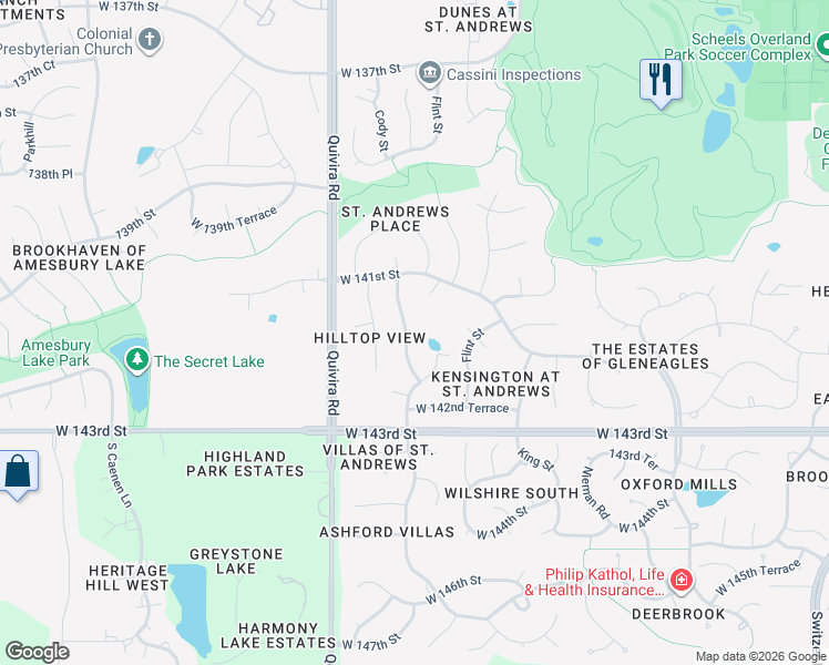 map of restaurants, bars, coffee shops, grocery stores, and more near 14119 Cody Street in Overland Park