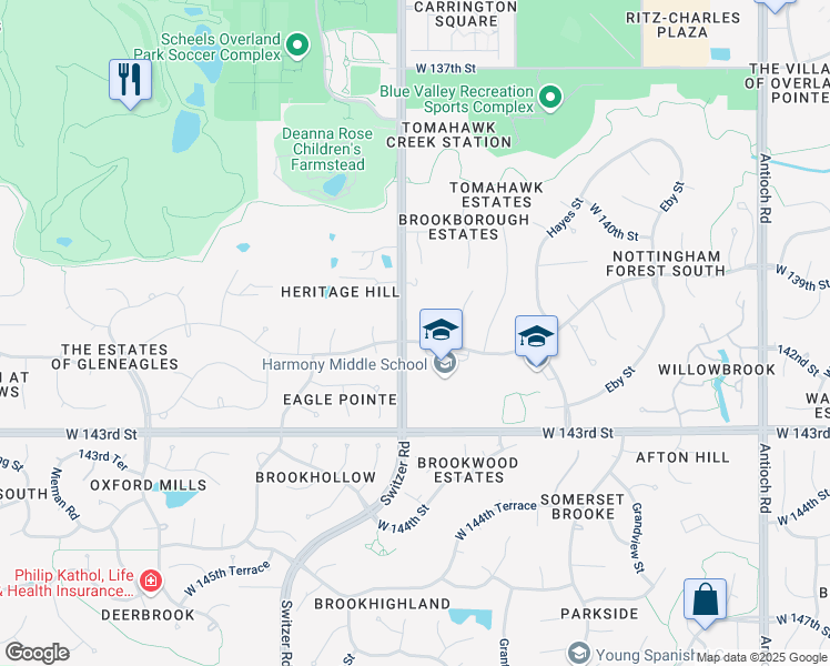 map of restaurants, bars, coffee shops, grocery stores, and more near 10118 West 141st Street in Overland Park