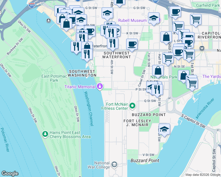 map of restaurants, bars, coffee shops, grocery stores, and more near 101 Independence Avenue Southeast in Washington