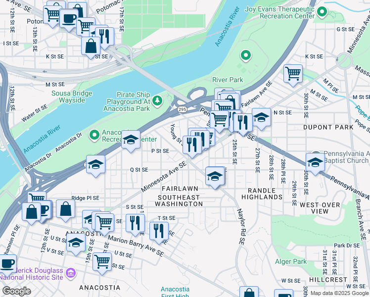 map of restaurants, bars, coffee shops, grocery stores, and more near 101 Independence Avenue Southeast in Washington