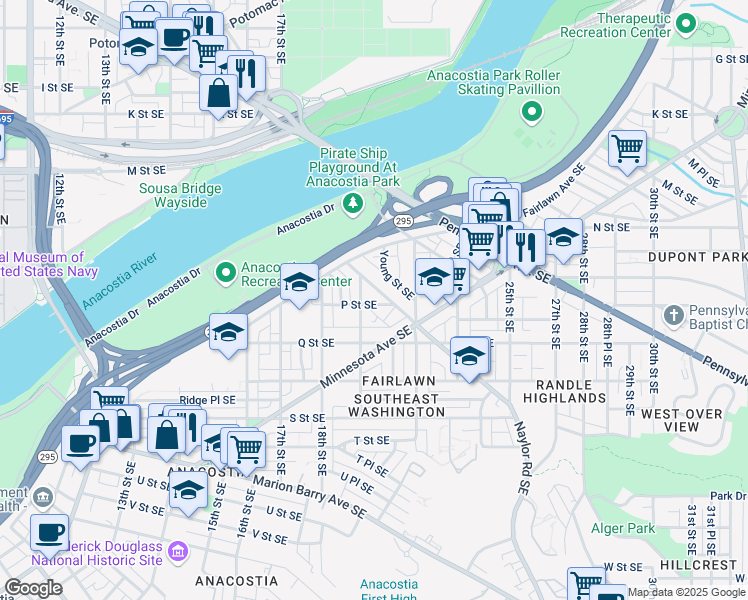 map of restaurants, bars, coffee shops, grocery stores, and more near 101 Independence Avenue Southeast in Washington