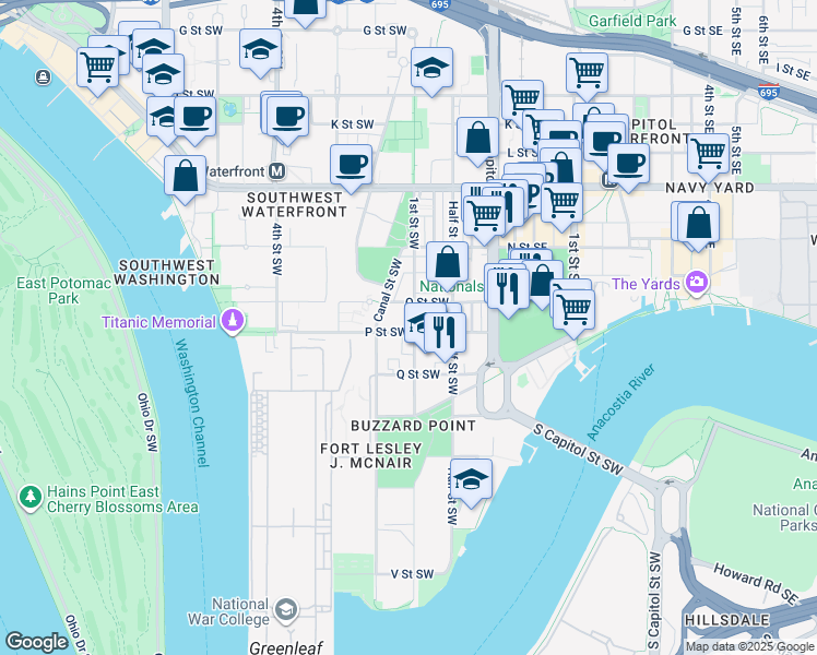 map of restaurants, bars, coffee shops, grocery stores, and more near 101 Independence Avenue Southeast in Washington