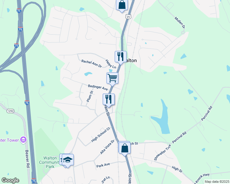 map of restaurants, bars, coffee shops, grocery stores, and more near 9 Fairview Court in Walton