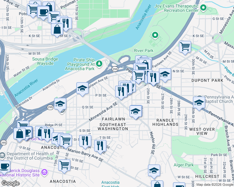 map of restaurants, bars, coffee shops, grocery stores, and more near 101 Independence Avenue Southeast in Washington