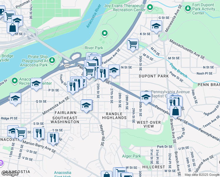 map of restaurants, bars, coffee shops, grocery stores, and more near 101 Independence Avenue Southeast in Washington