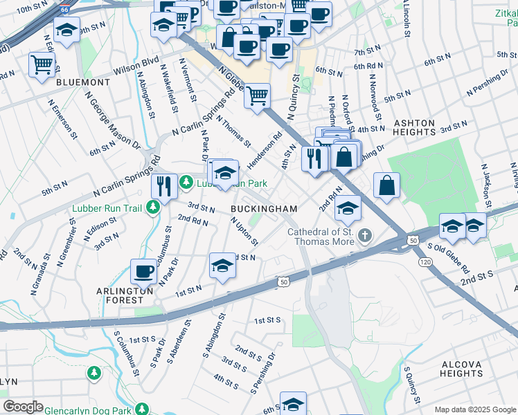 map of restaurants, bars, coffee shops, grocery stores, and more near 4347 4th Street North in Arlington