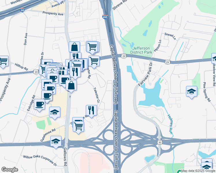 map of restaurants, bars, coffee shops, grocery stores, and more near 8004 Chanute Place in Falls Church