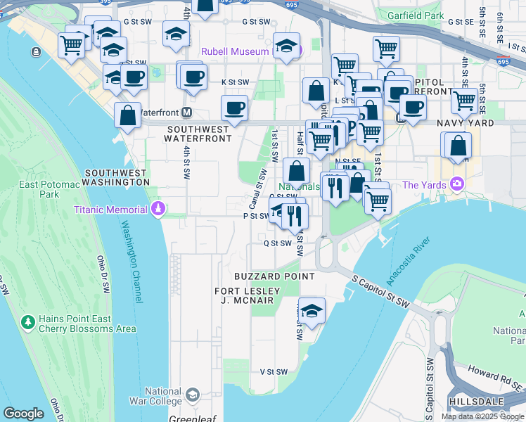 map of restaurants, bars, coffee shops, grocery stores, and more near 101 Independence Avenue Southeast in Washington