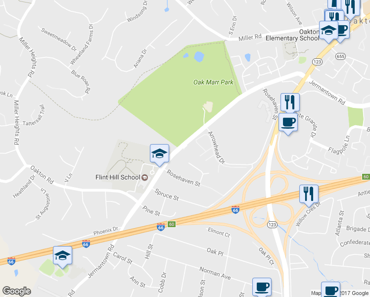 map of restaurants, bars, coffee shops, grocery stores, and more near 3249 Jermantown Road in Fairfax