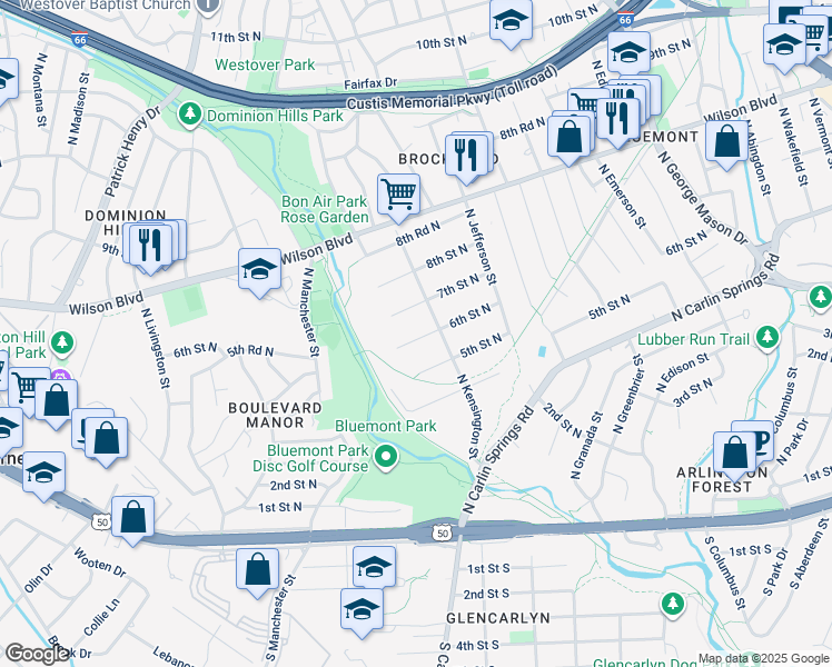 map of restaurants, bars, coffee shops, grocery stores, and more near 5719 6th Street North in Arlington