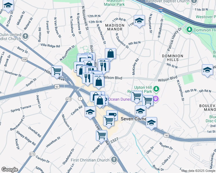 map of restaurants, bars, coffee shops, grocery stores, and more near 2913 Willston Place in Falls Church