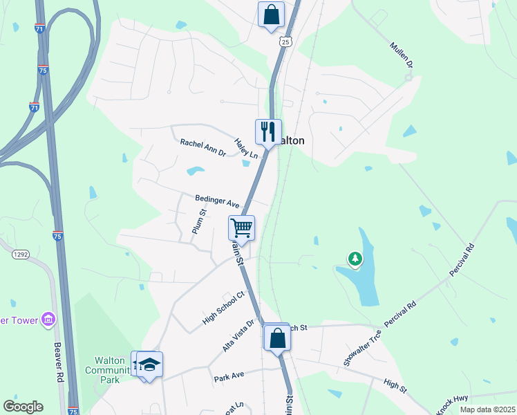 map of restaurants, bars, coffee shops, grocery stores, and more near 9 Fairview Court in Walton